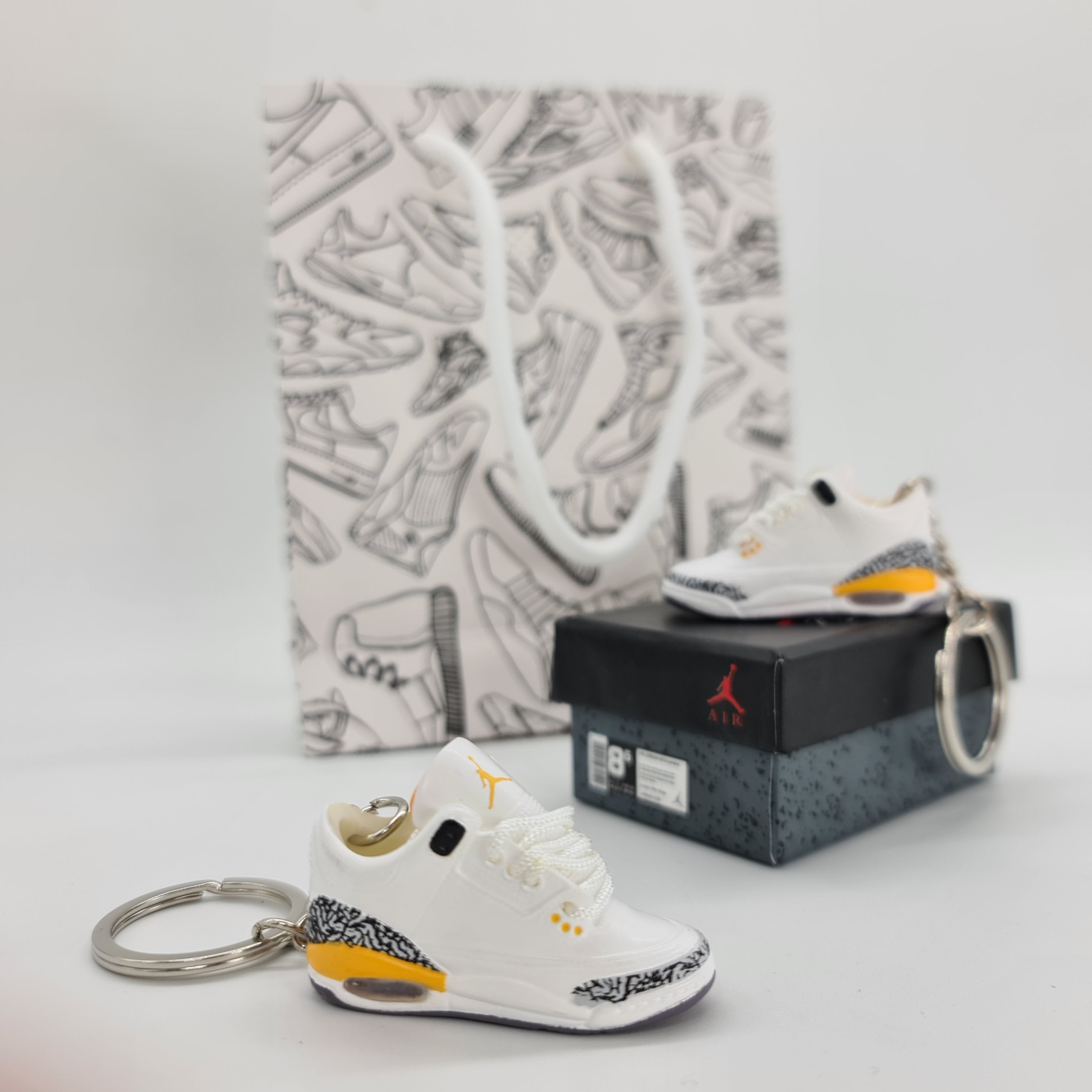 Mini Sneaker Keyring- AJ3 (White/Yellow)