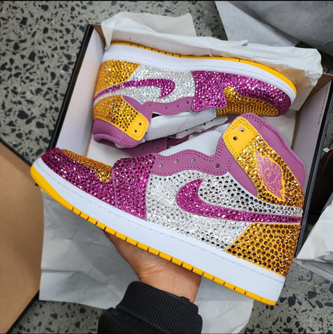 Jordan Women Mid (White/ Purple) With Full Bling