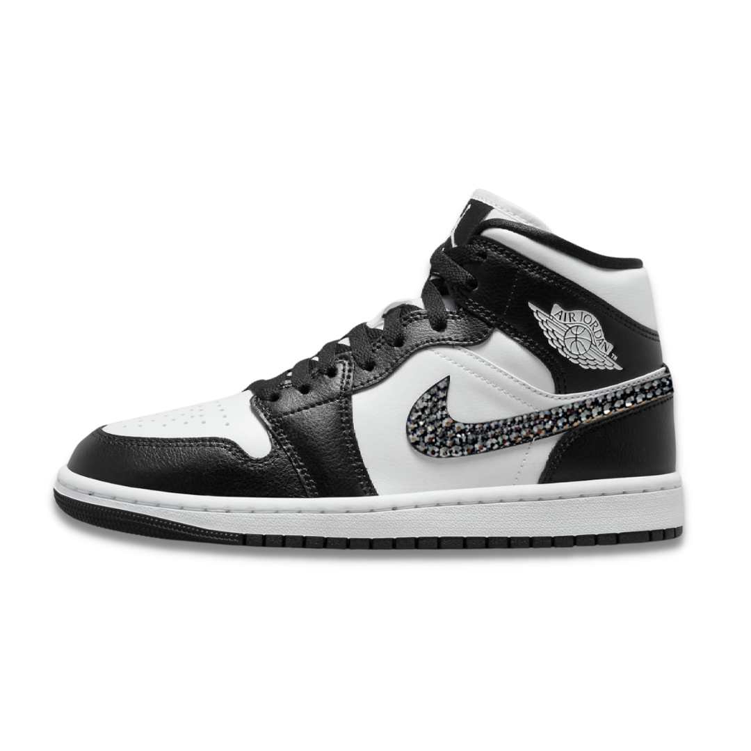 Limited Edition Air Jordan 1 Women Mid Black White Diamond Kicks