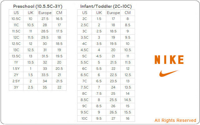 Nike 5c clearance size chart