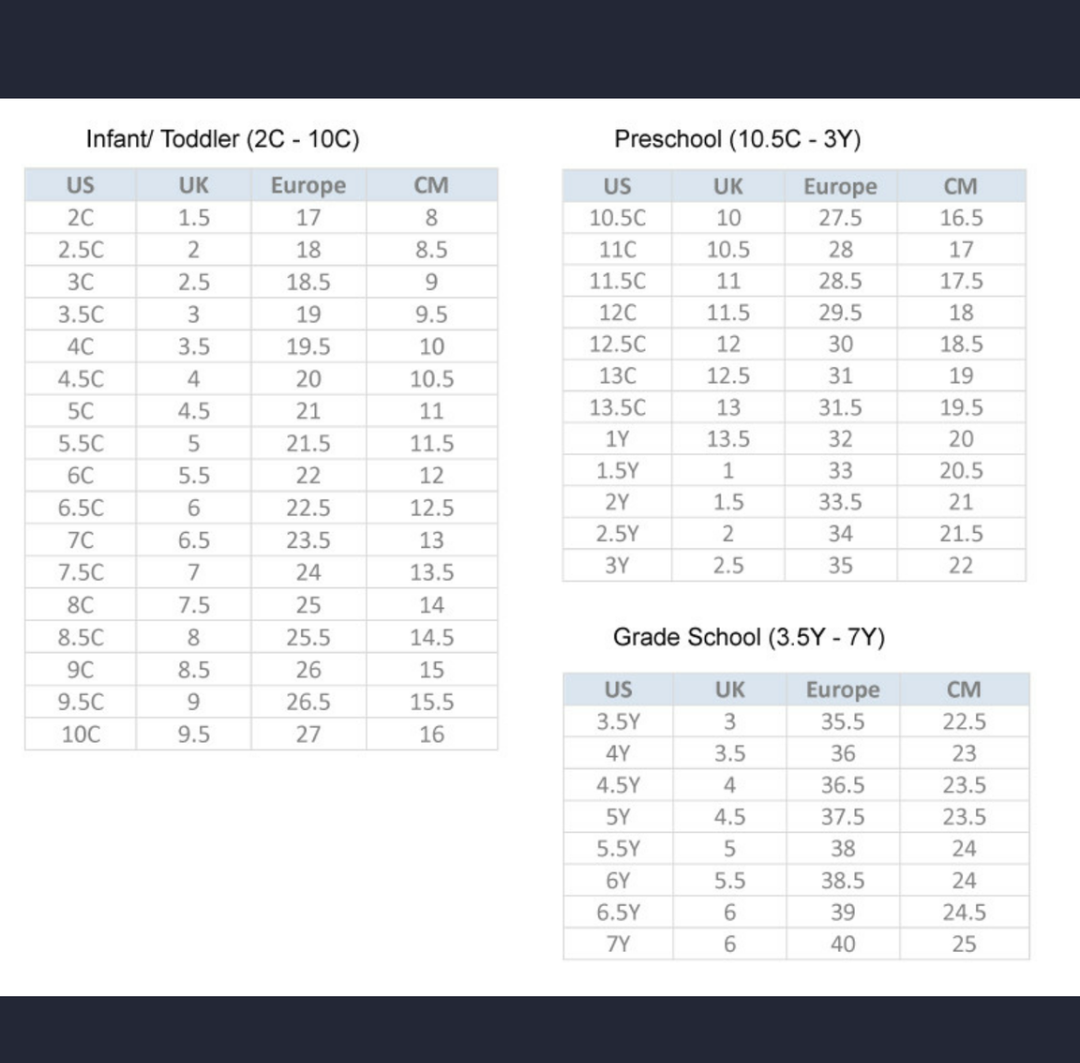Nike older shop kid size chart